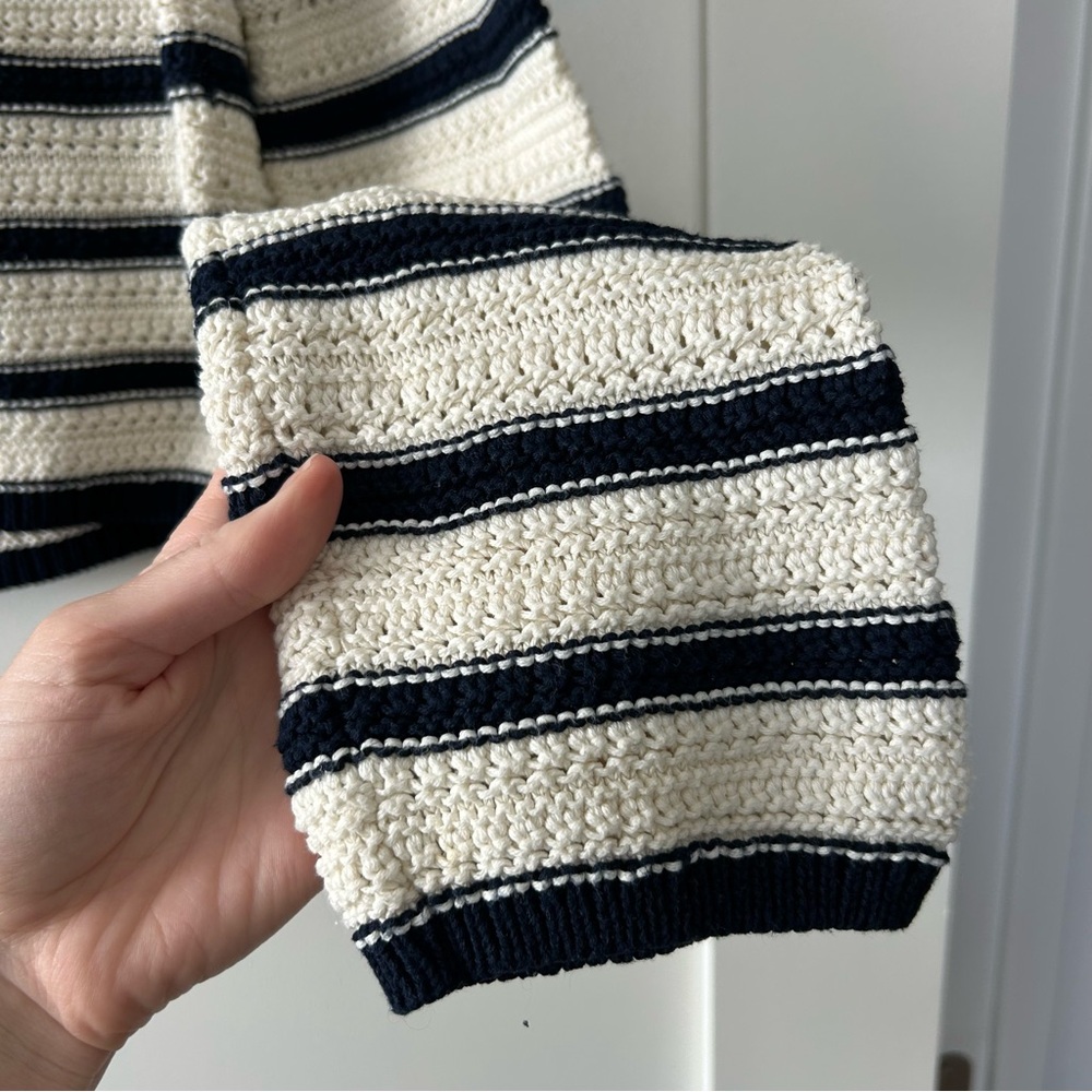 La Ligne Striped Pointelle Pullover Knit Sweater Cream/Blue Size Small - Picture 9 of 12